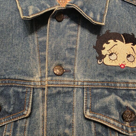 Vintage Betty Boop Denim Jacket Medium Betty Biker Embroidered - Picture 4 of 10